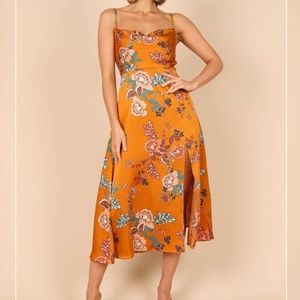 ALEJANDRA COWL NECK MIDI DRESS - TAN